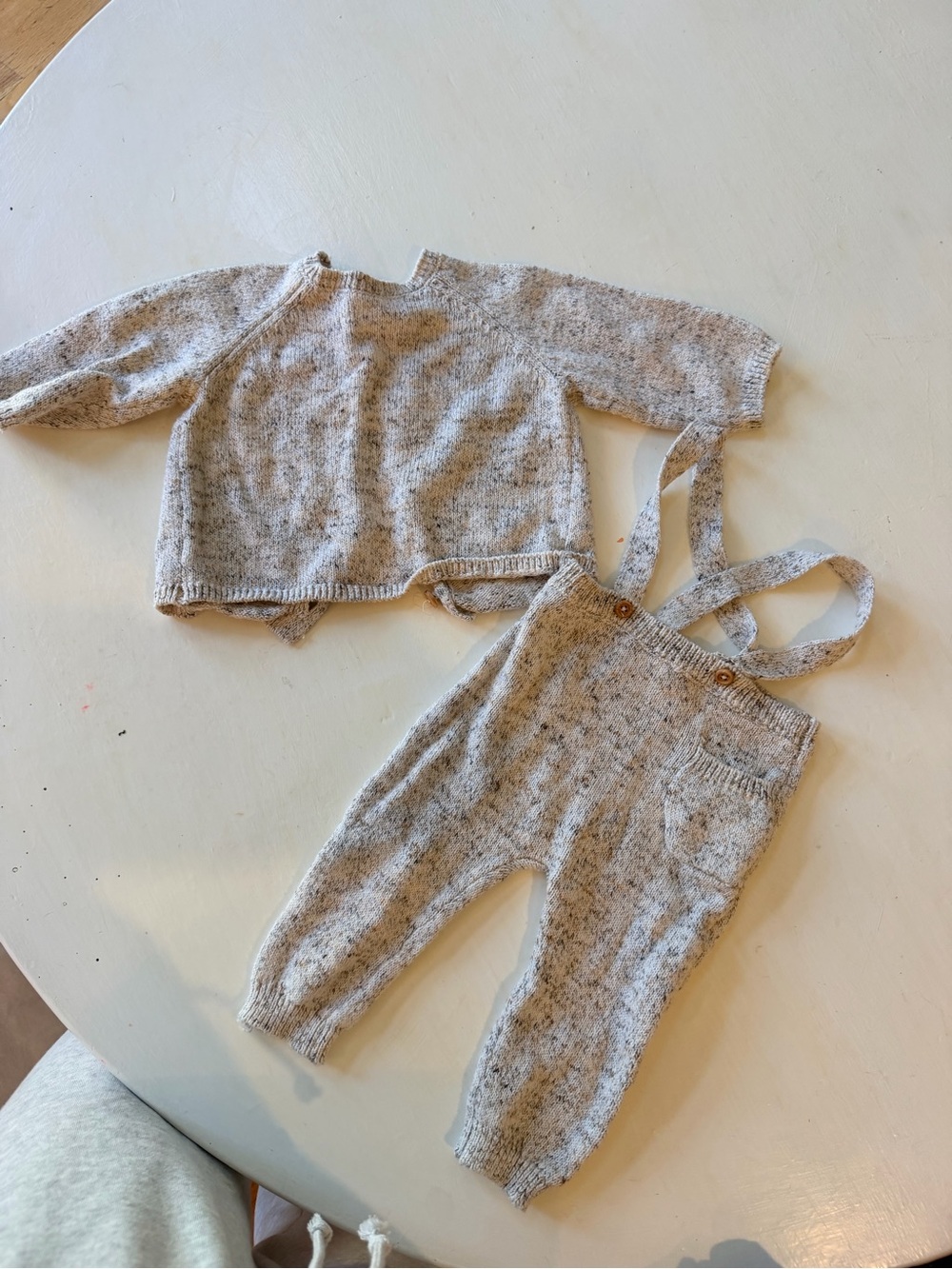 Cozy Knit Baby Suspender Pants + Pullover Set — Light Heather Gray - Zara